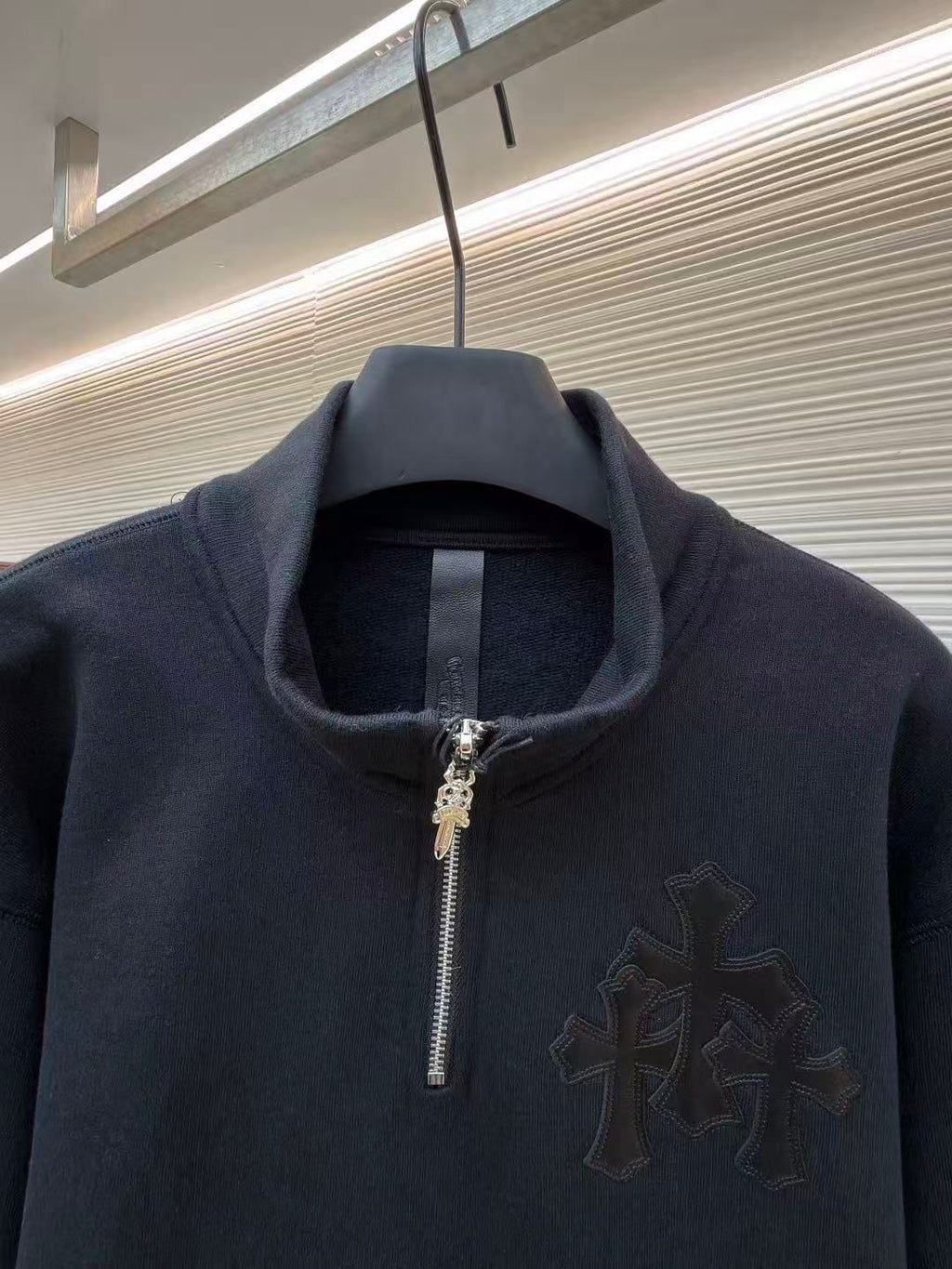 Black Leather Triple Cross Black Quarter Zip Sweater™