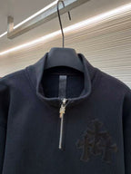 Black Leather Triple Cross Black Quarter Zip Sweater™