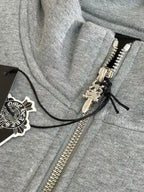 Black Leather Triple Cross Grey Quarter Zip Sweater™
