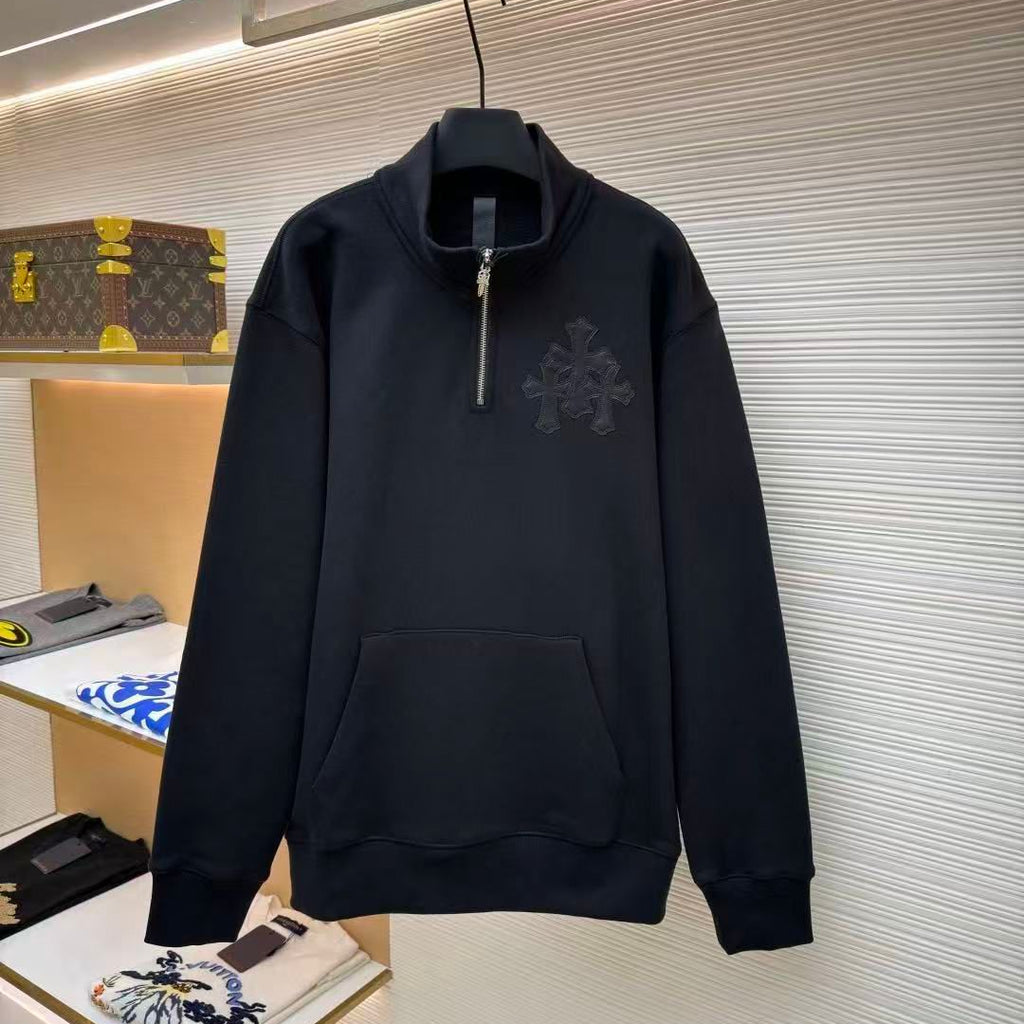 Black Leather Triple Cross Black Quarter Zip Sweater™