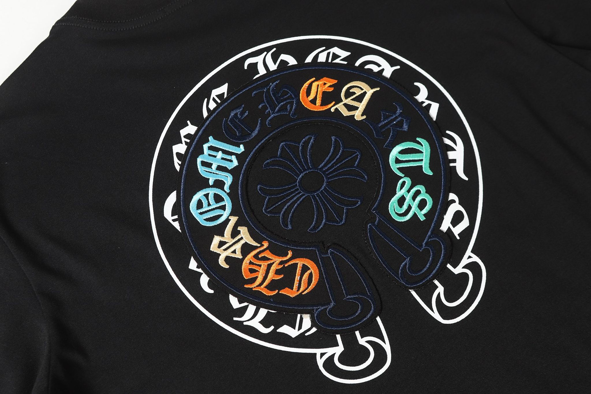Colored Letters Horse Shoe Logo Black T-Shirt™