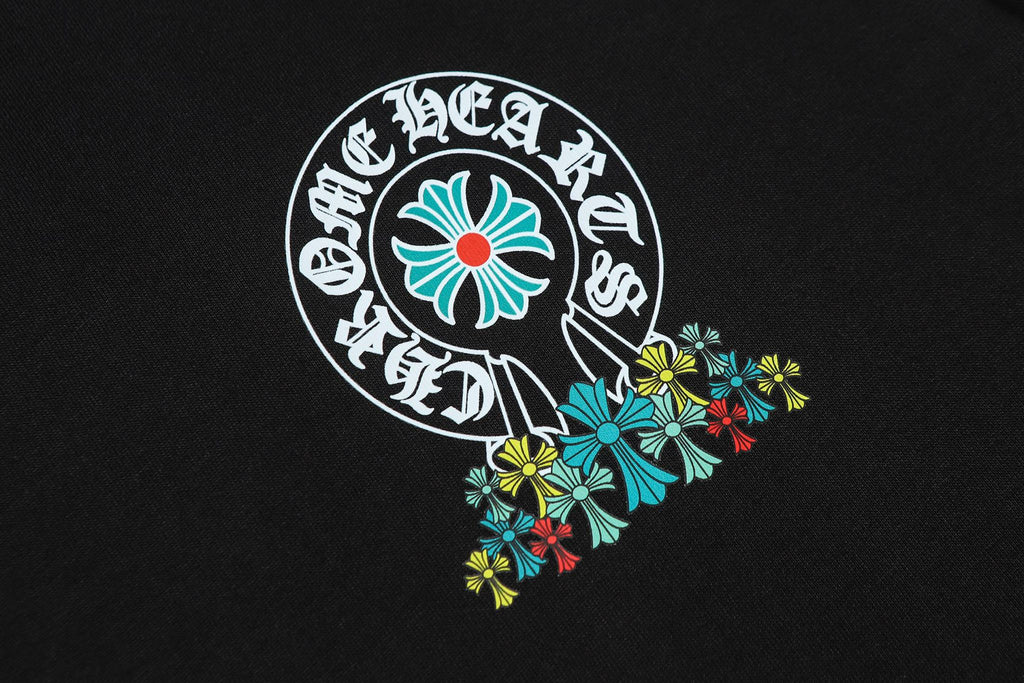 Multi Color Crosses Horse Shoe Logo Black T-Shirt™