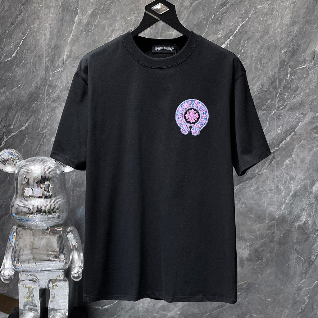 Pink & Blue Horse Shoe Logo Black T-Shirt™