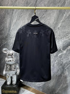 Leather Crosses Neck Collar Black T-Shirt™
