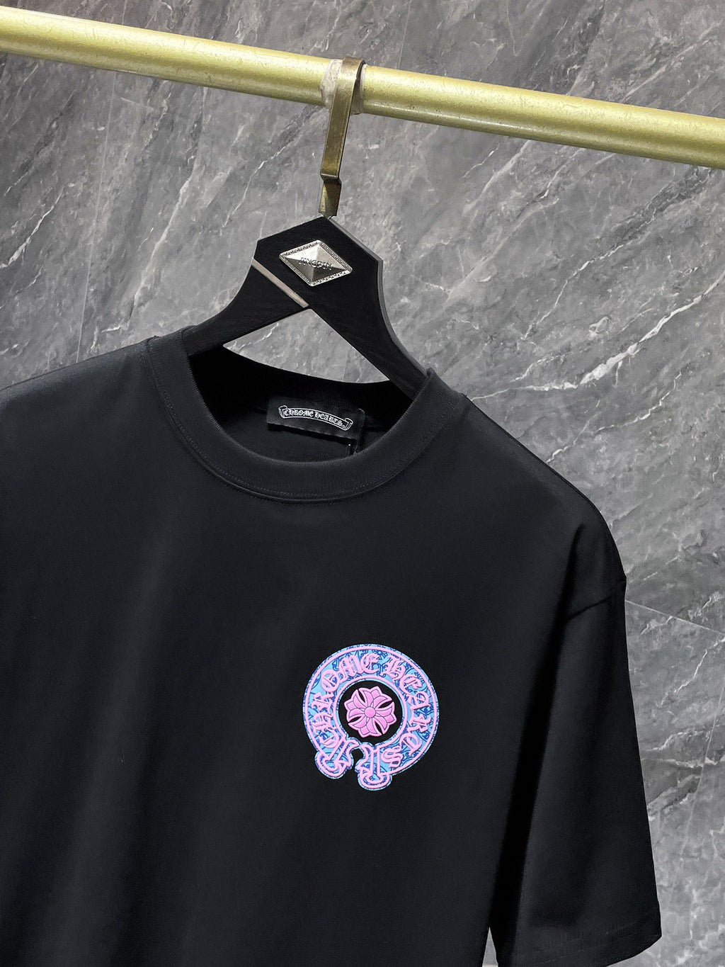 Pink & Blue Horse Shoe Logo Black T-Shirt™