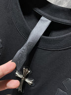 Leather Crosses Neck Collar Black T-Shirt™