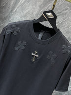 Leather Crosses Neck Collar Black T-Shirt™