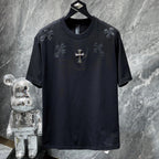 Leather Crosses Neck Collar Black T-Shirt™