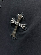 Leather Crosses Neck Collar Black T-Shirt™