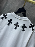 Leather Crosses Neck Collar White T-Shirt™