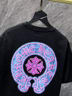 Pink & Blue Horse Shoe Logo Black T-Shirt™