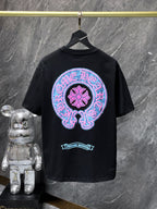 Pink & Blue Horse Shoe Logo Black T-Shirt™