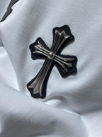 Leather Crosses Neck Collar White T-Shirt™
