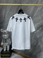 Leather Crosses Neck Collar White T-Shirt™