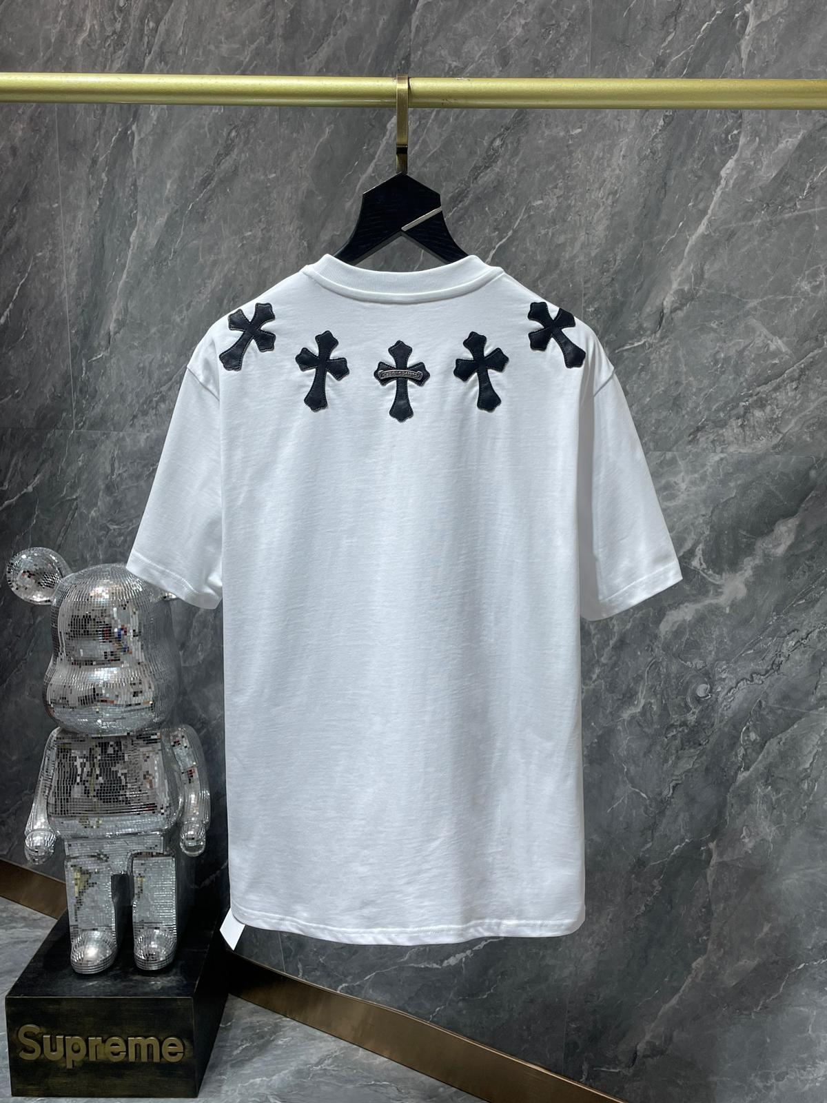 Leather Crosses Neck Collar White T-Shirt™