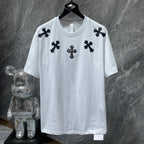 Leather Crosses Neck Collar White T-Shirt™