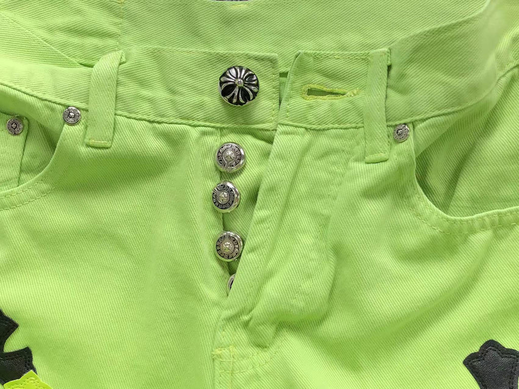 Green & Black Cross Patch Lime Green Jeans™