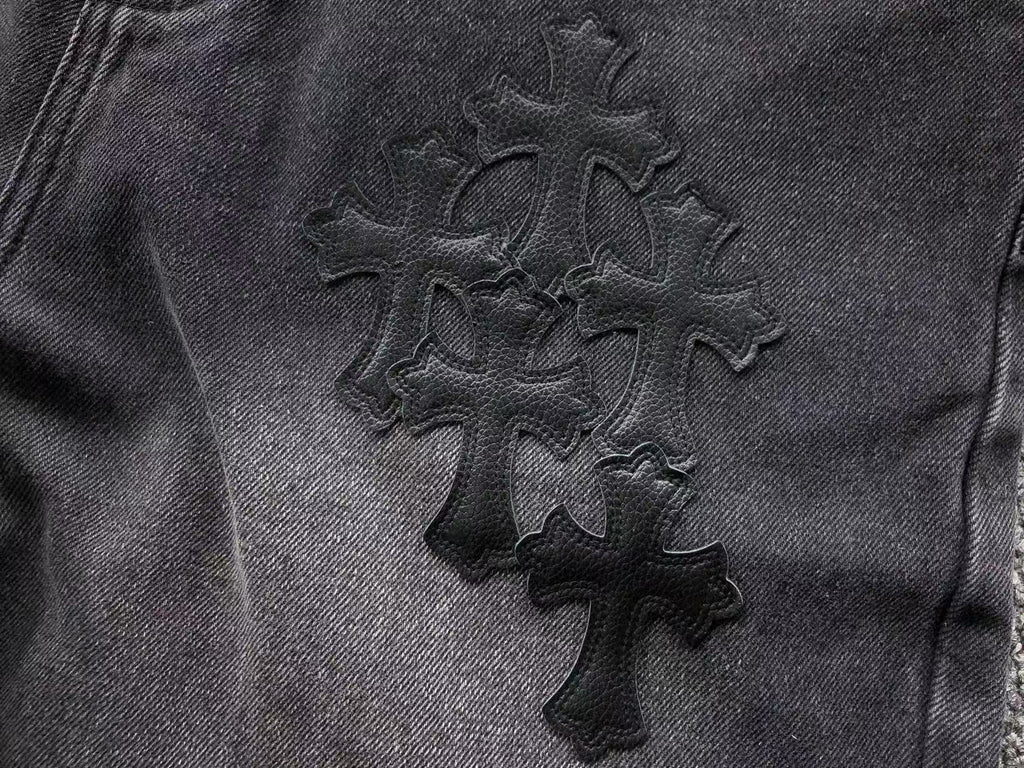 Black Leather Cross Patch Black Baggy Jeans™