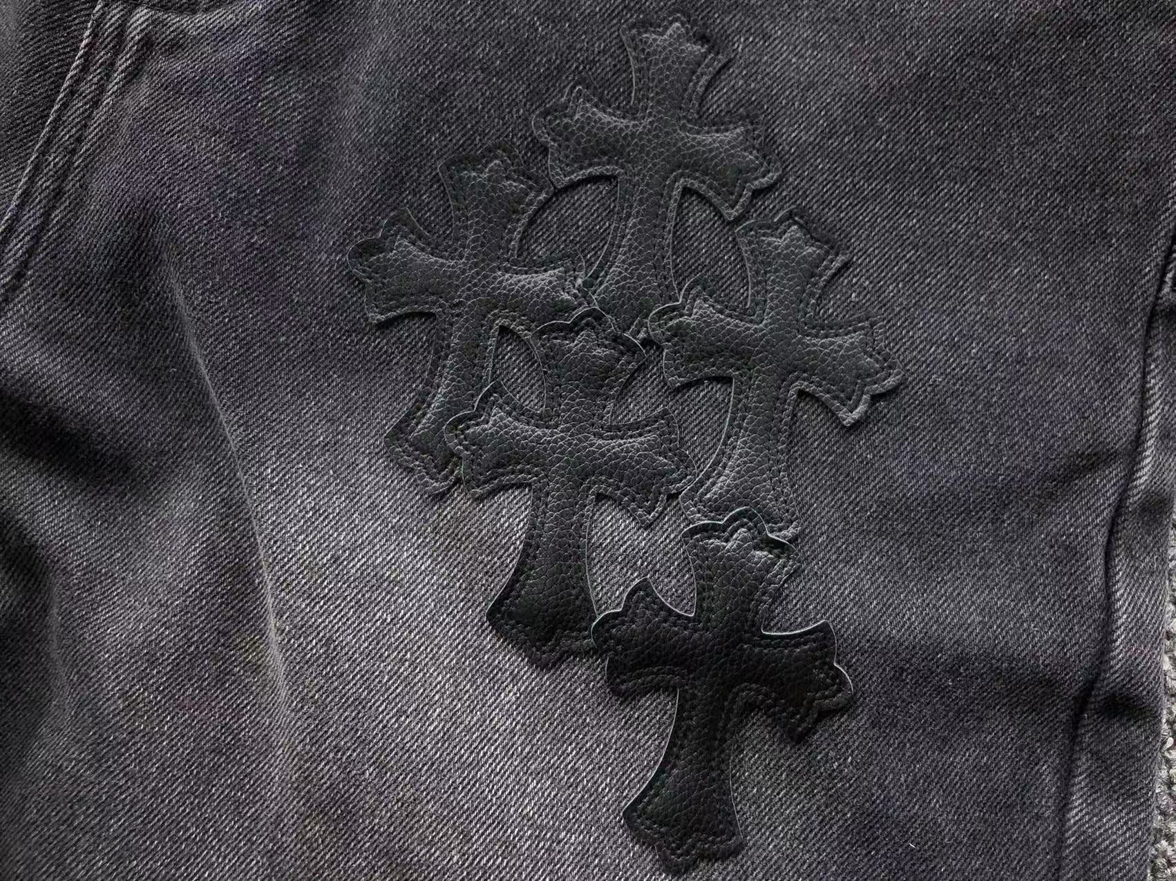 Black Leather Cross Patch Black Baggy Jeans™