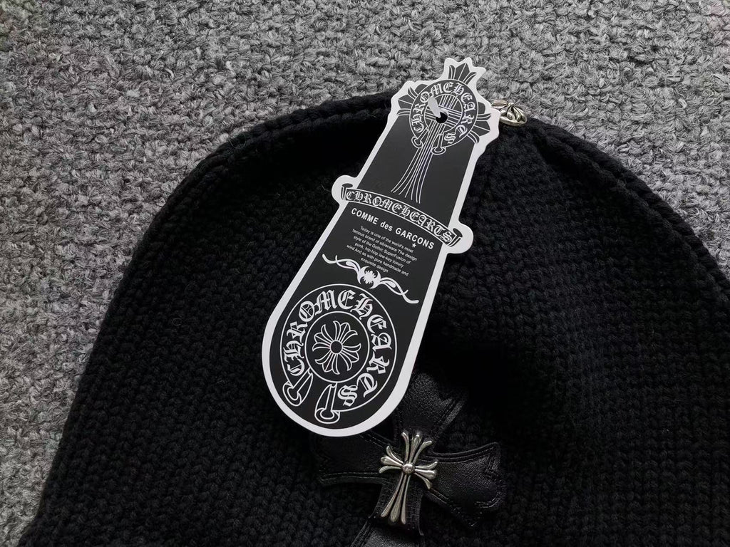 Metallic & Leather Cross Black Beanie™