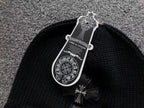 Metallic & Leather Cross Black Beanie™