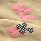 Checkered & Pink Cross Beige Denim Jacket