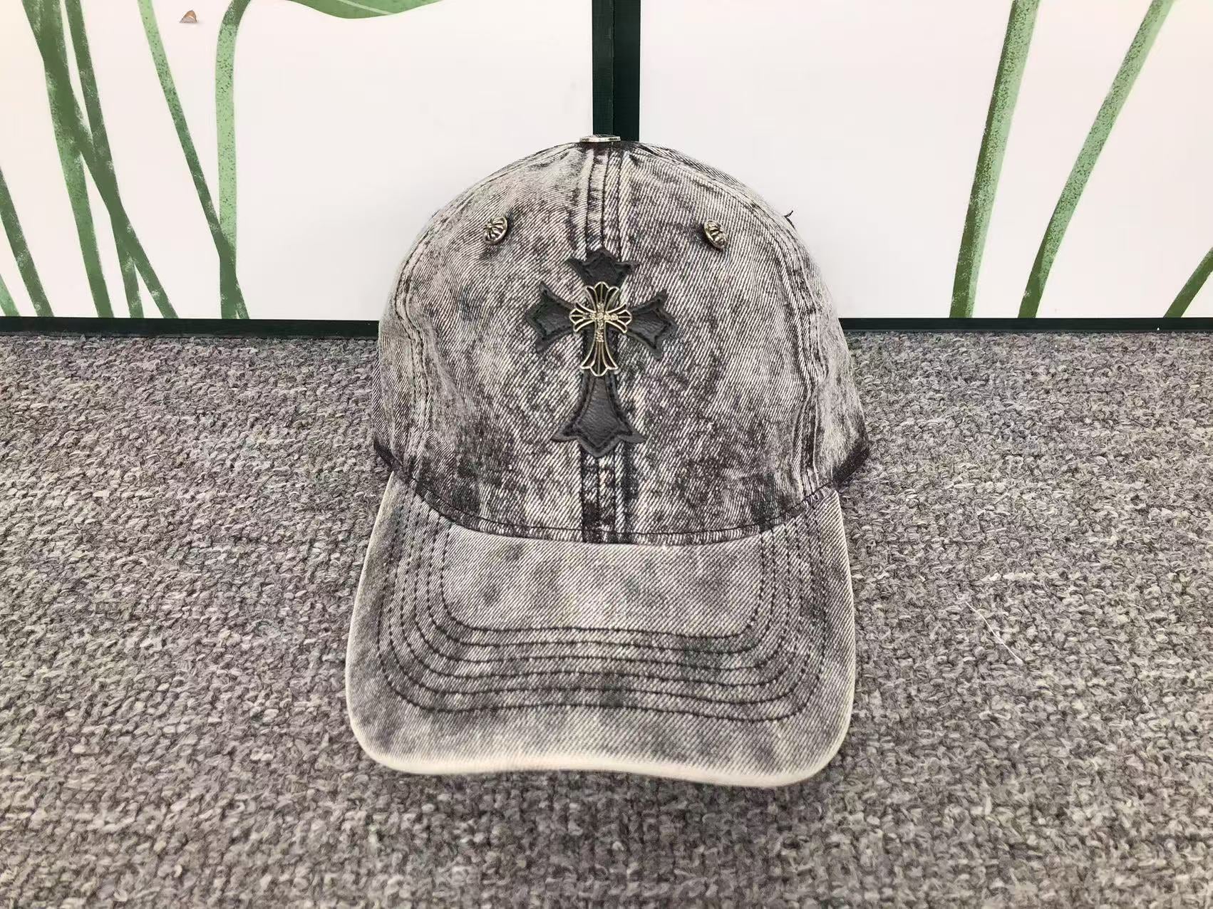 Leather & Metallic Cross Denim Baseball Cap™