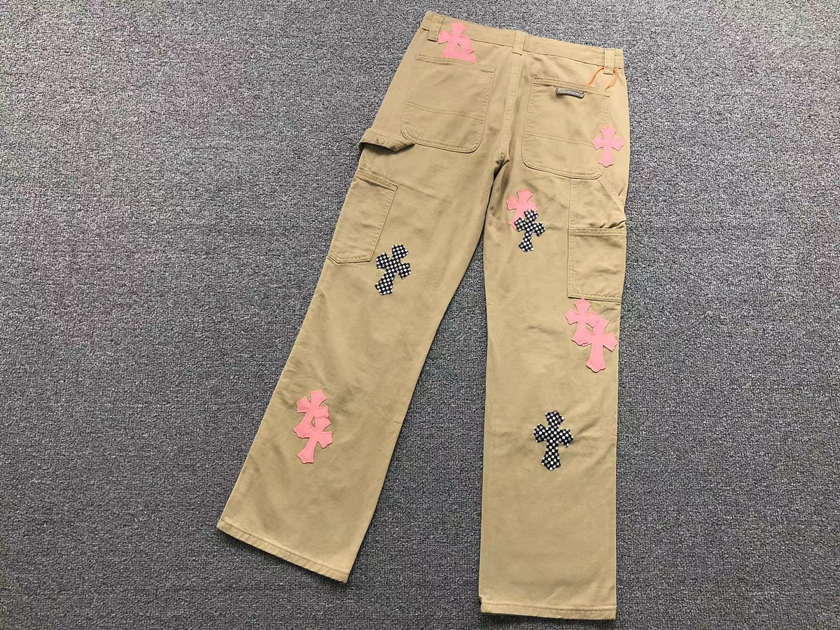 Pink & Checkered Cross Patch Beige Carpenter Pants™