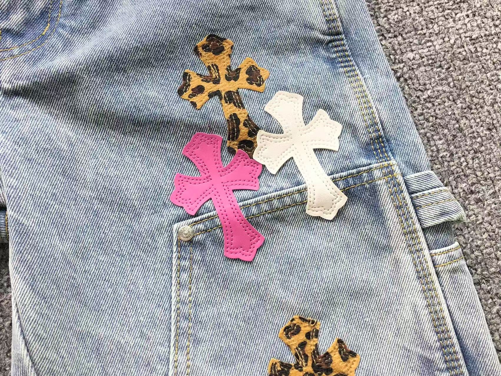 Pink White & Leopard Cross Patch Denim Jorts™