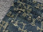 Cross Pattern Dark Denim Baggy Jeans™
