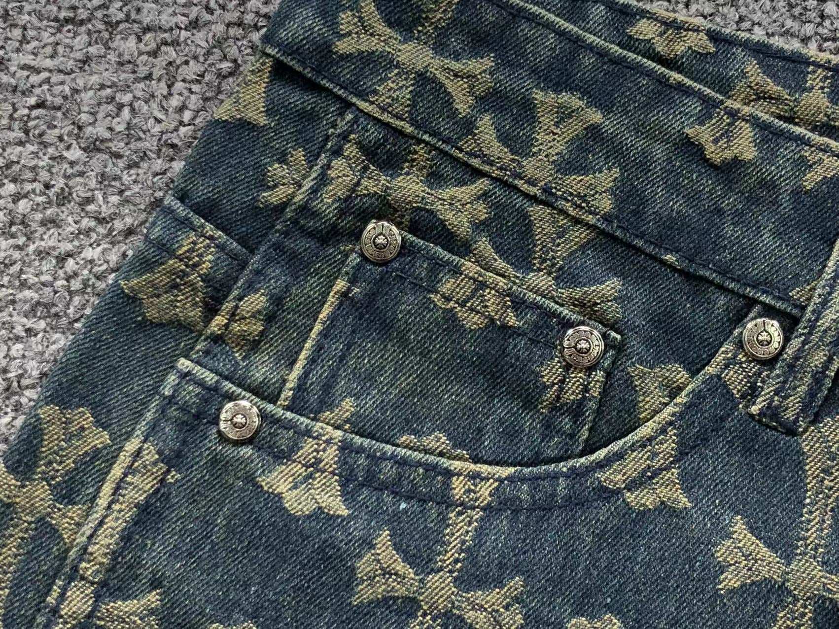 Cross Pattern Dark Denim Baggy Jeans™