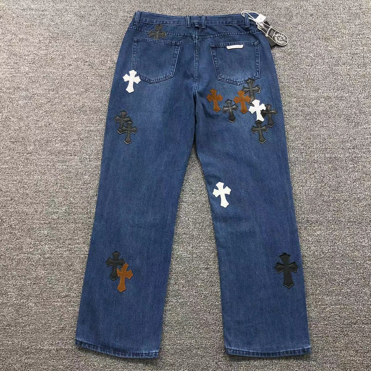 Brown Black & White Cross Patch Baggy Jeans™