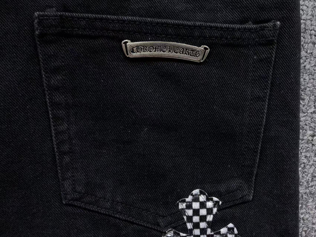 Pink & Checkered Cross Patch Black Denim Jeans™