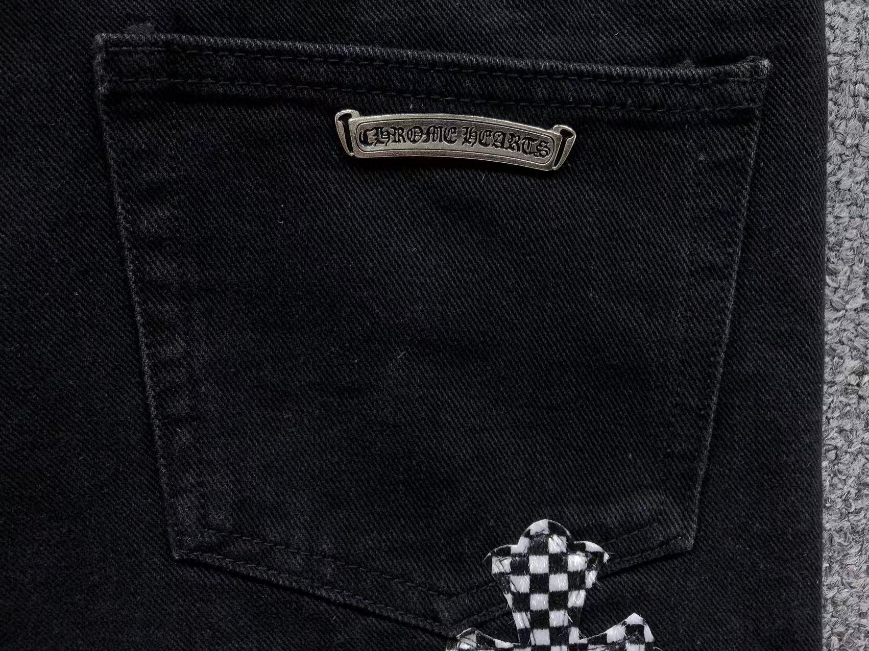 Pink & Checkered Cross Patch Black Denim Jeans™