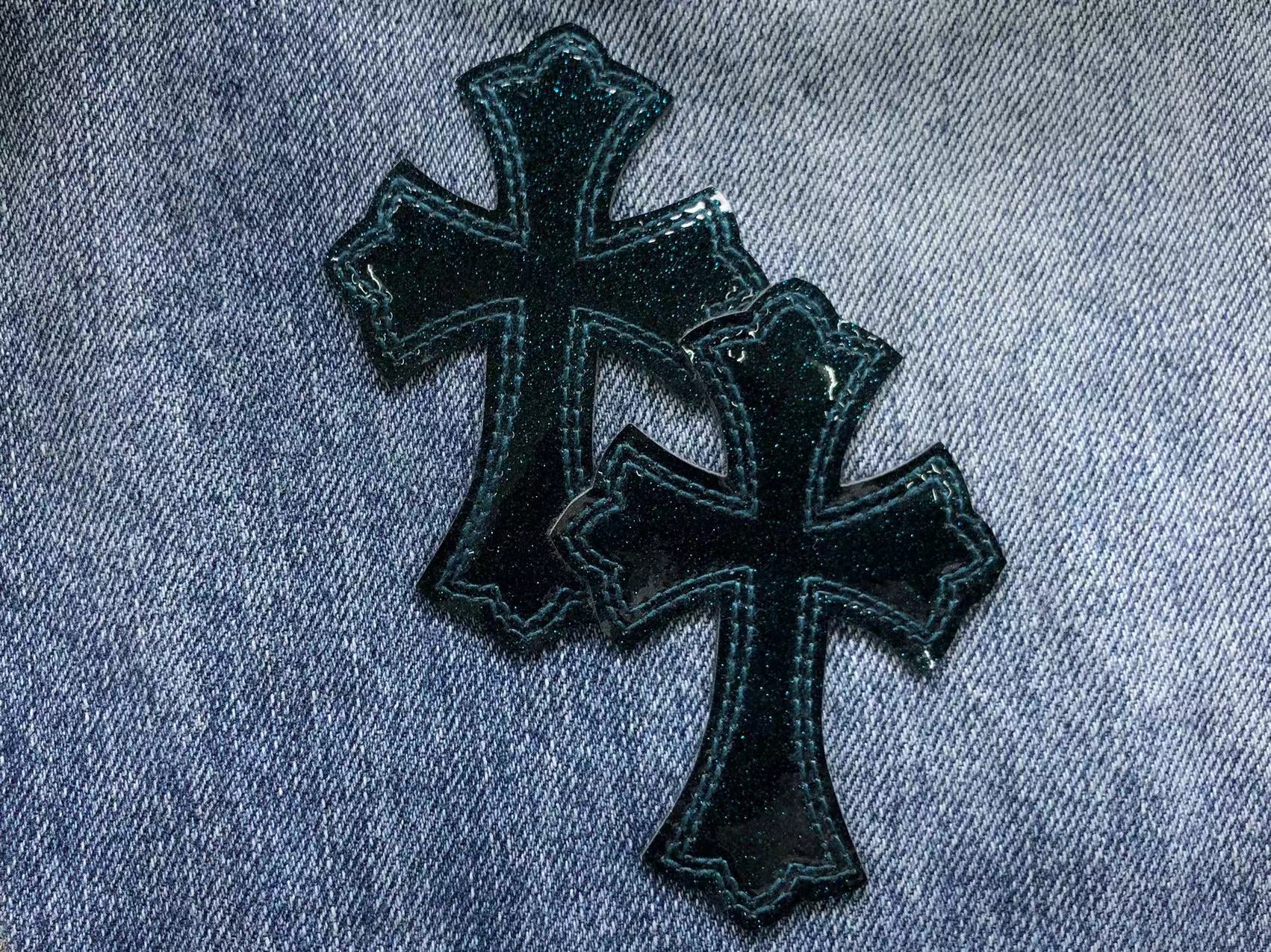 Black Cross Patch Distressed Denim Jeans™