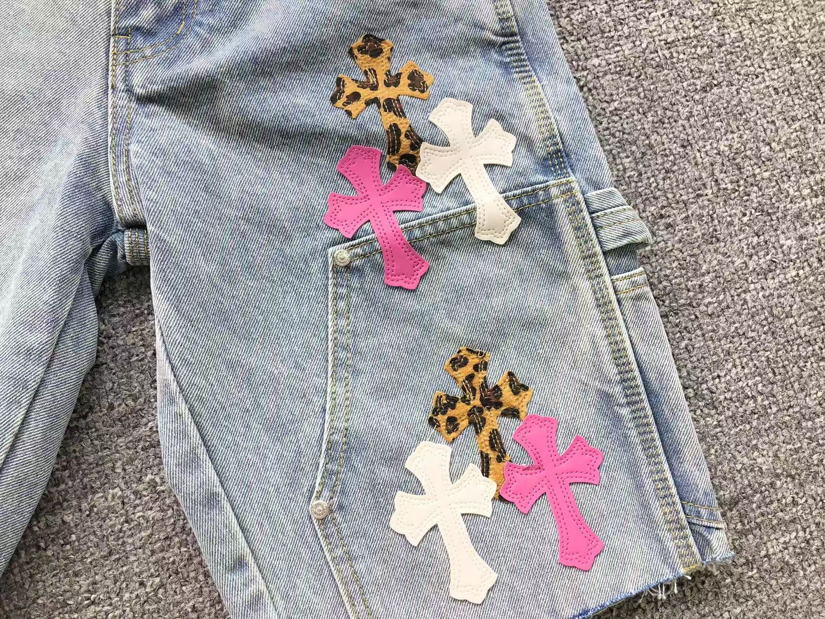 Pink White & Leopard Cross Patch Denim Jorts™