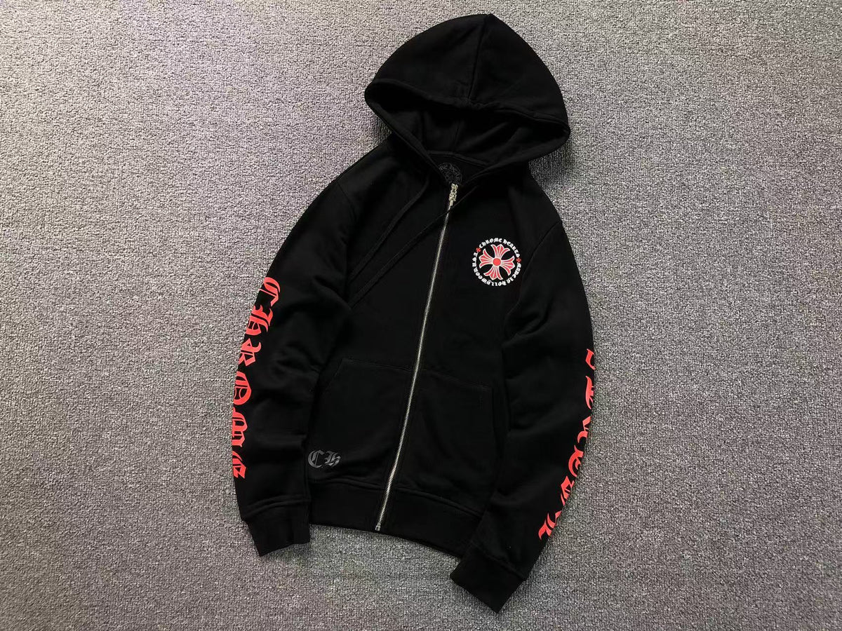 Red Cross Emblem Black Full Zip Hoodie™