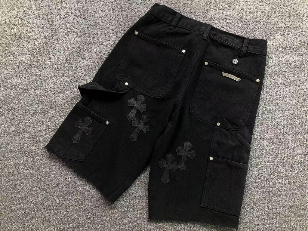 Black Cross Patch Black Jean Shorts™