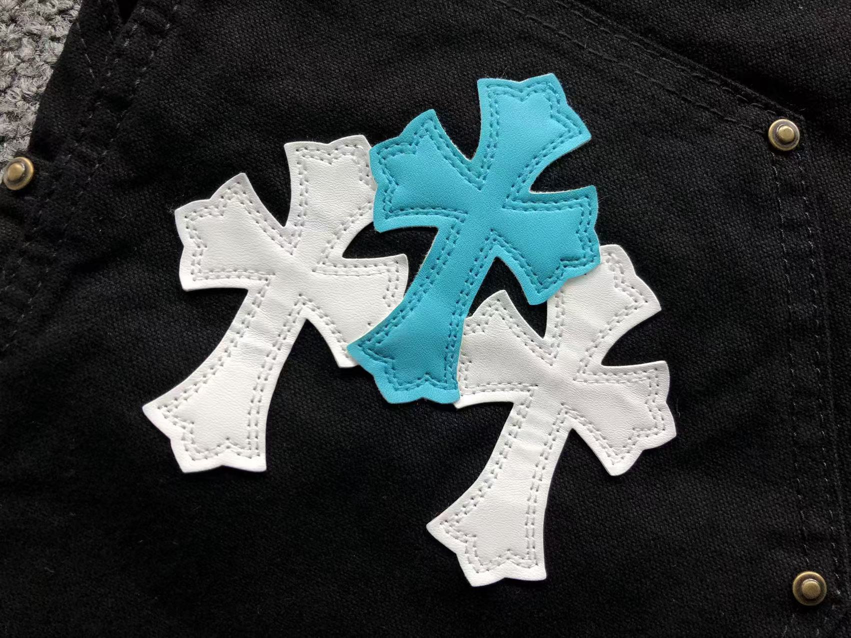 Blue & White Cross Patch Black Zipper Jeans™