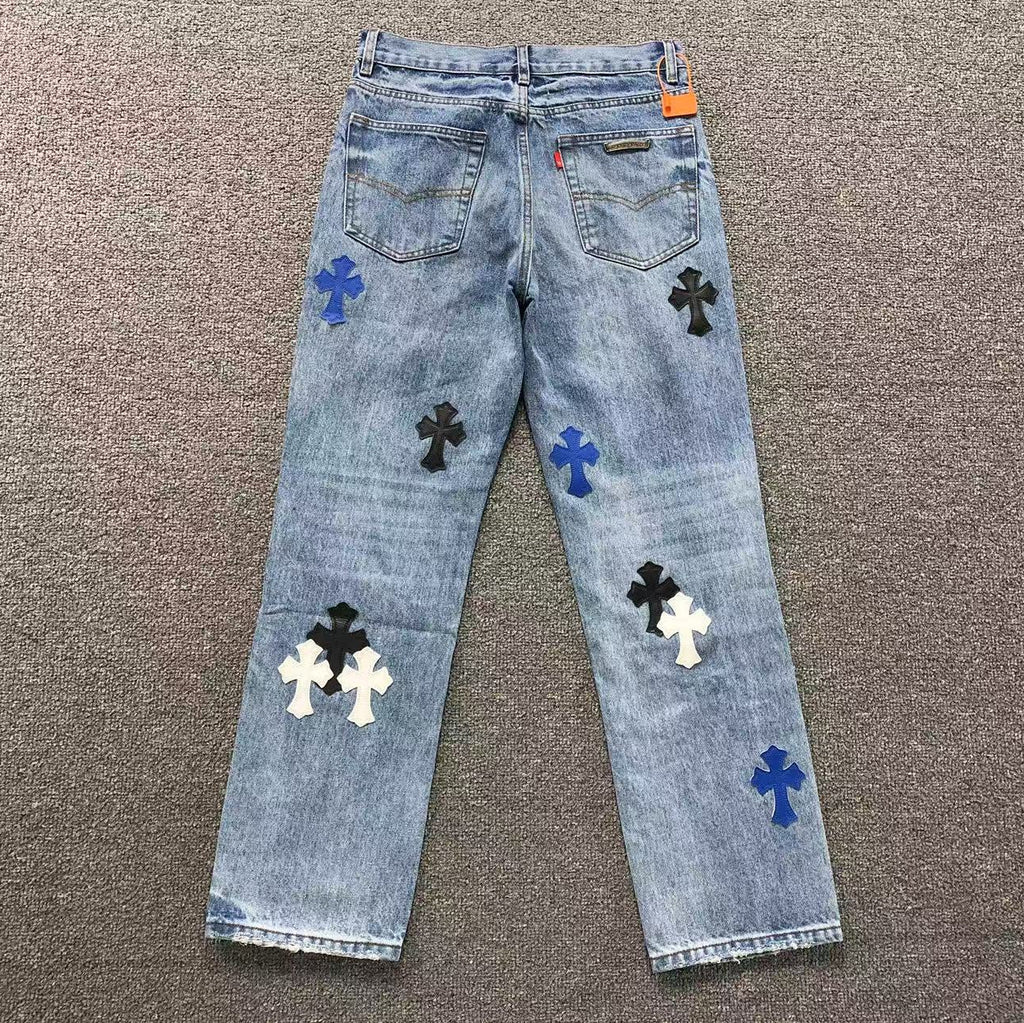 Black White & Blue Cross Patch Denim Jeans™