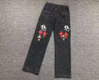 Multicolor Cross & Smiley Patch Grey Denim Jeans™