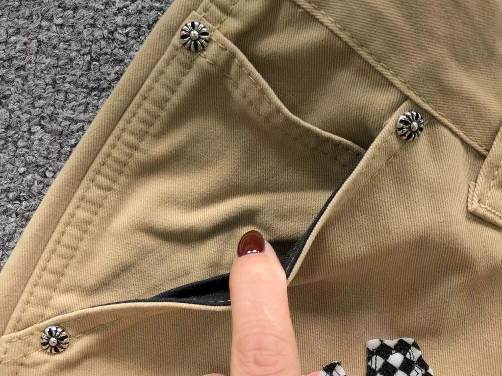 Pink & Checkered Cross Patch Beige Carpenter Pants™