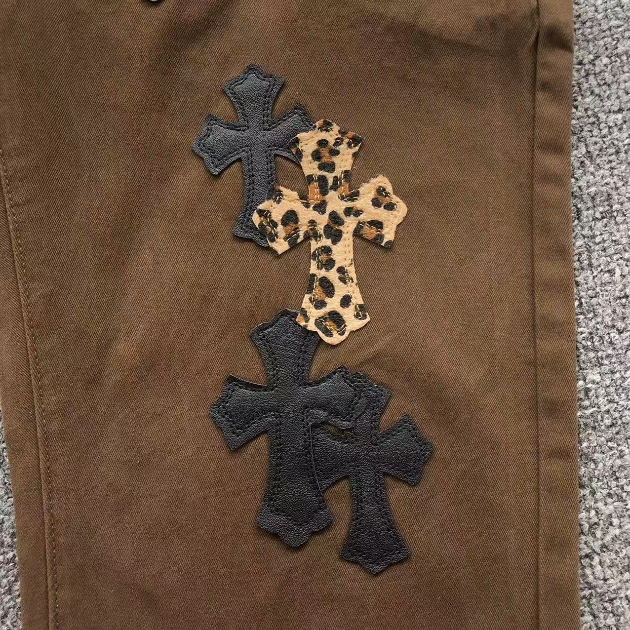 Black & Leopard Cross Patch Brown Denim Jeans