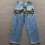 Stacked Black Cross Patch Baggy Denim Jeans™