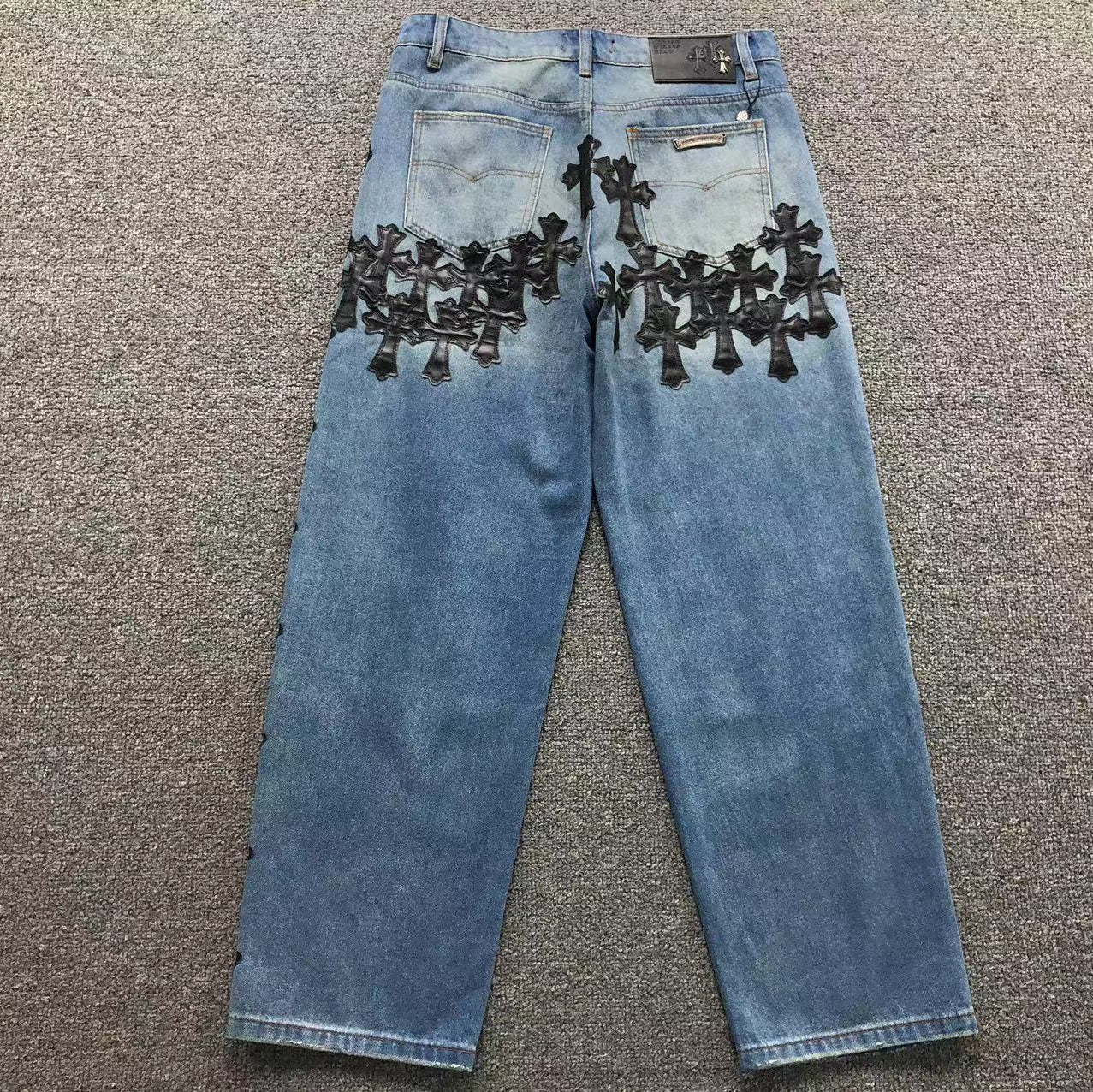 Stacked Black Crosses Denim Jeans™