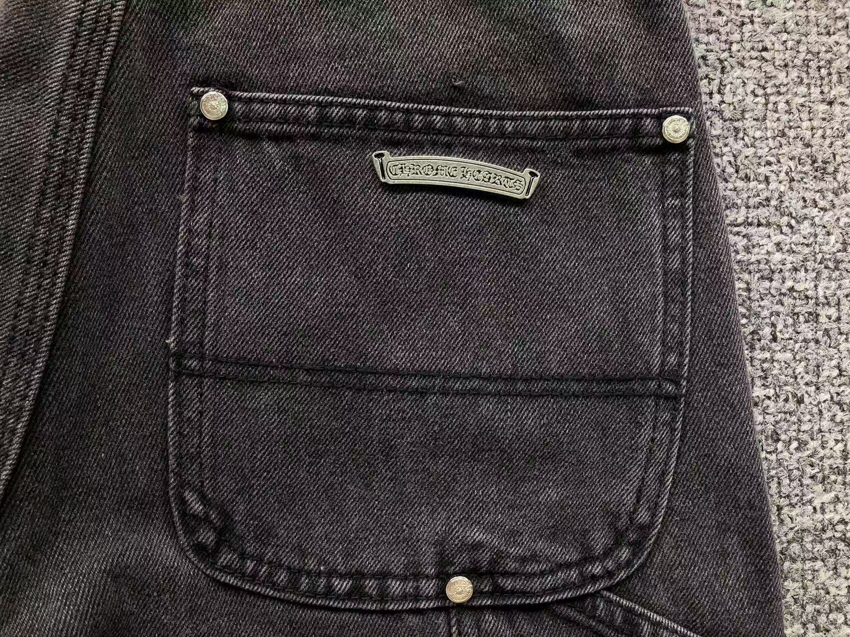 Orange Cross Patch Black Denim Jorts