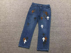 Brown Black & White Cross Patch Baggy Jeans™