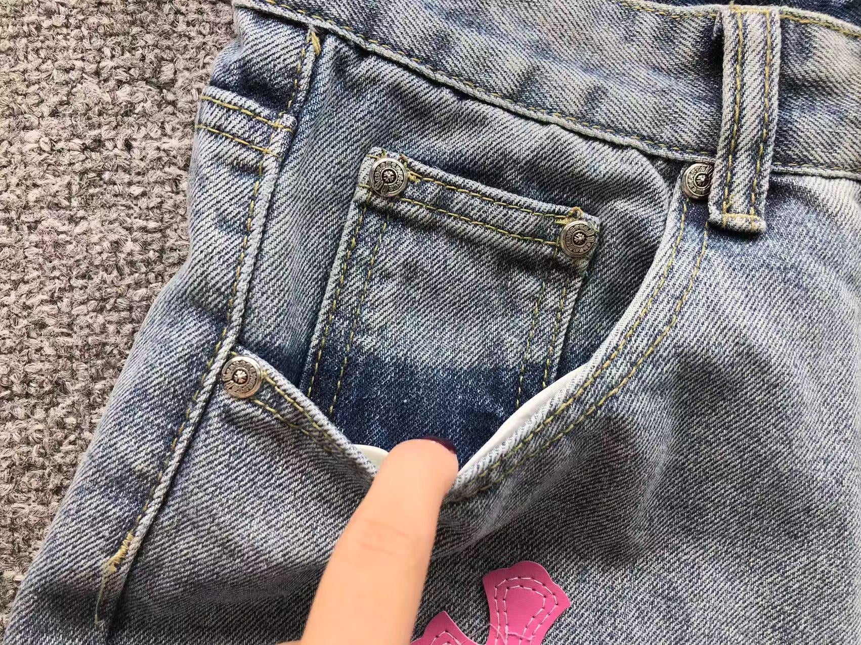 Pink Cross Patch Light Denim Jeans™