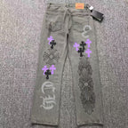 Purple & Black Cross Patch Mixed Graphic Grey Denim Jeans™