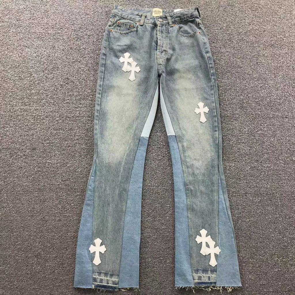 White Cross Patch Mixed-Denim Jeans™